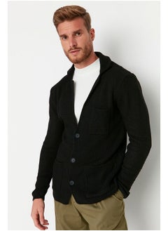 trendyol Black Regular Fit Jacket Collar Textured Knitwear Cardigan TMNAW21HI0098  - Image 3