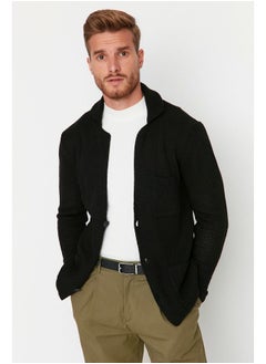 trendyol Black Regular Fit Jacket Collar Textured Knitwear Cardigan TMNAW21HI0098  - Image 2