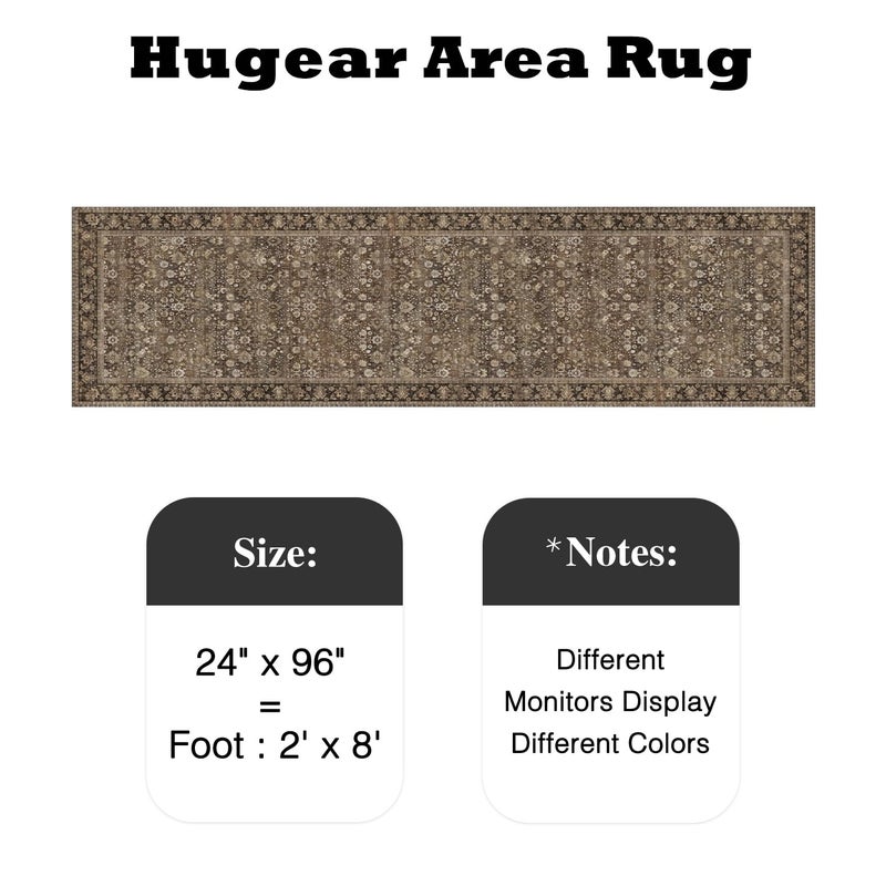 HUGEAR 2x8 Runner Rug Machine Washable Brown Hallway Area Rug Indoor Accent Rugs Floral Low Pile Carpet Soft Throw Rugs Bedroom Living Room Office Dining Kitchen Laundry Non Slip - Image 2