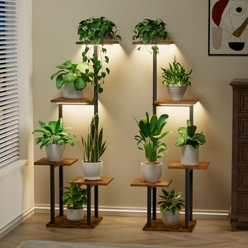 Plant Stand Indoor with Grow Light  2 Pack Metal Plant Shelf for Indoor Plants Multiple 5 Tiered Corner Plant Stand Shelves Plant Rack Display Flower Holder for Living Room Patio Balcony Dcor