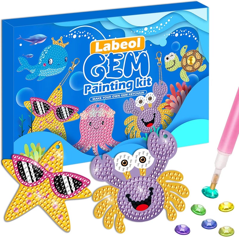 Labeol Arts and Crafts for Kids Ages 8-12 - Creat Your Own GEM Keychains-5D Diamond Painting by Numbers Gem Art Kits for Kids GirlsToddler Crafts Age 3-5 4-6 6-8 10-12… (Ocean) - Image 1