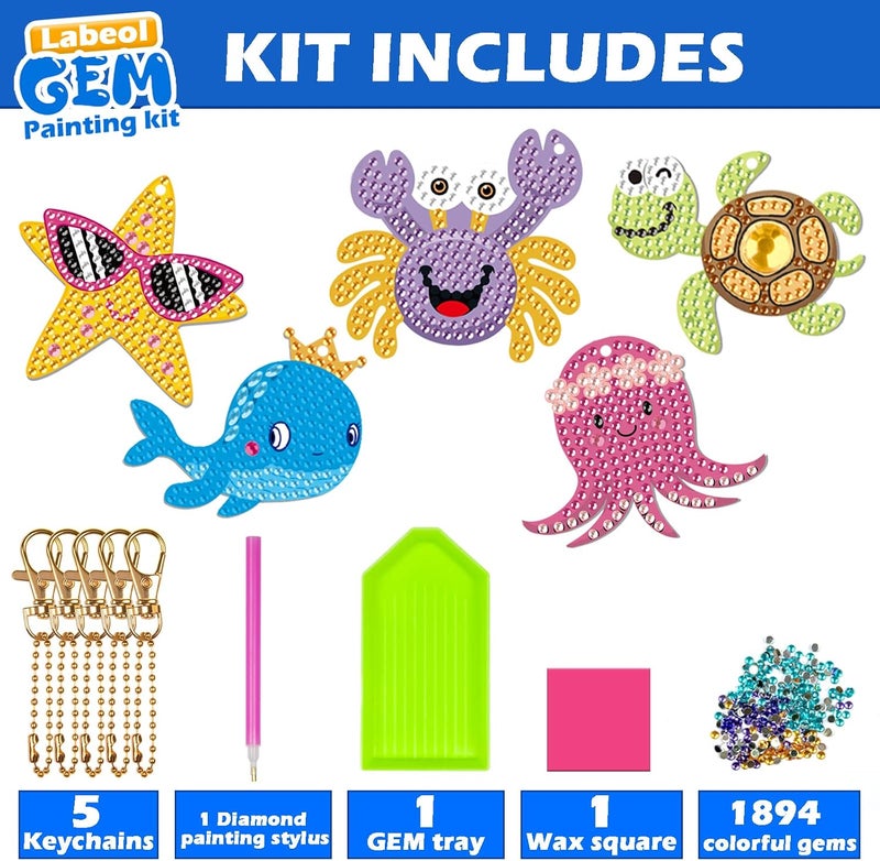 Labeol Arts and Crafts for Kids Ages 8-12 - Creat Your Own GEM Keychains-5D Diamond Painting by Numbers Gem Art Kits for Kids GirlsToddler Crafts Age 3-5 4-6 6-8 10-12… (Ocean) - Image 2