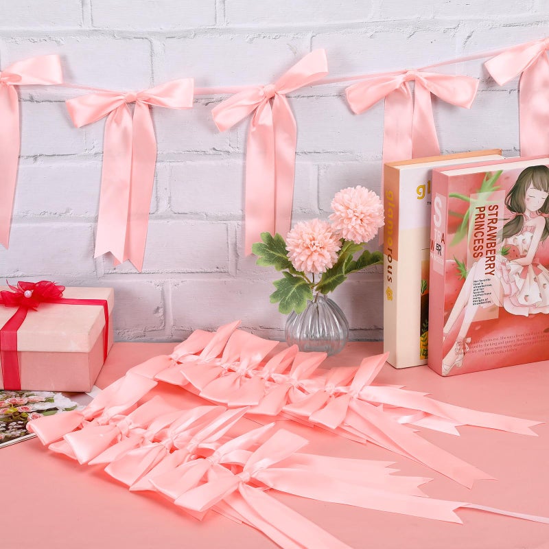 Jansun 3Pack Pink Bow Garland Banner, Pink Ribbon Bow Party Decorations Garland for Birthday Baby Shower Wedding Bow Coquette Party Decor - Image 3
