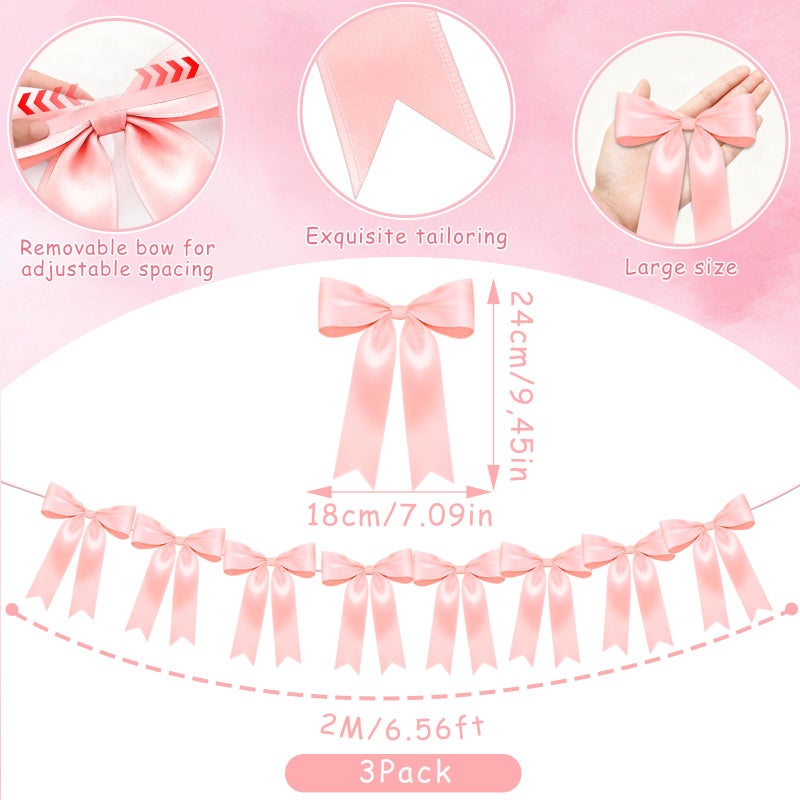 Jansun 3Pack Pink Bow Garland Banner, Pink Ribbon Bow Party Decorations Garland for Birthday Baby Shower Wedding Bow Coquette Party Decor - Image 2