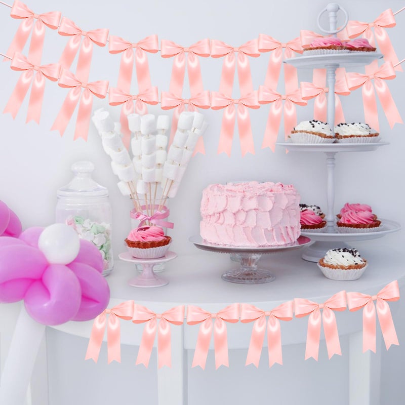 Jansun 3Pack Pink Bow Garland Banner, Pink Ribbon Bow Party Decorations Garland for Birthday Baby Shower Wedding Bow Coquette Party Decor - Image 4