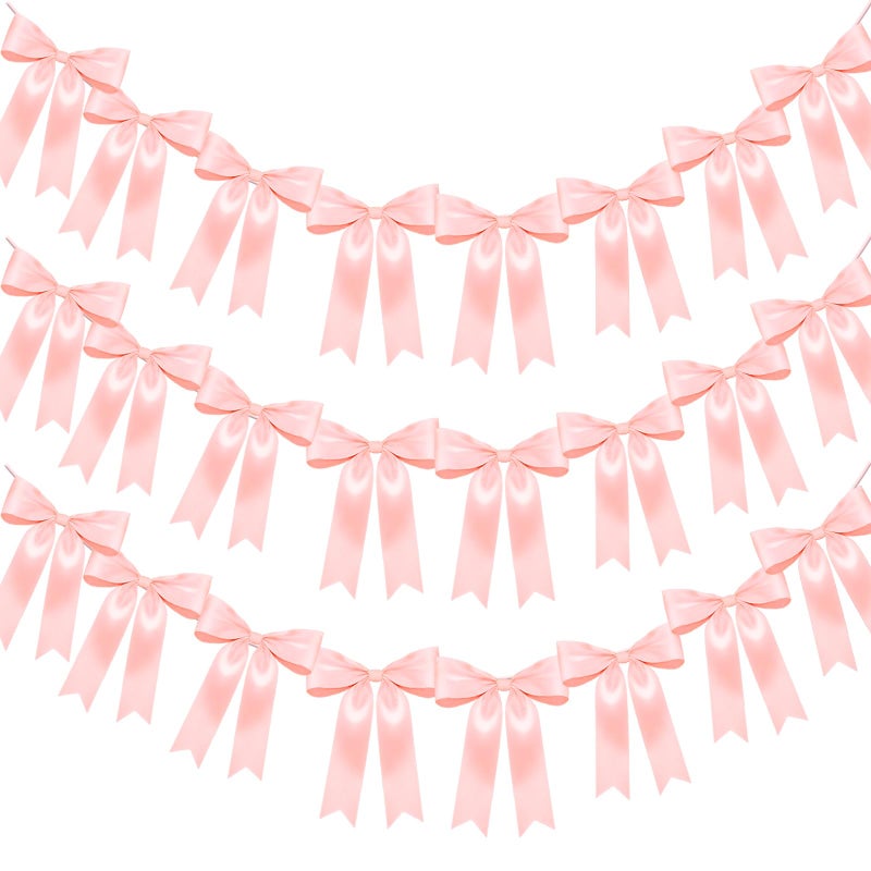 Jansun 3Pack Pink Bow Garland Banner, Pink Ribbon Bow Party Decorations Garland for Birthday Baby Shower Wedding Bow Coquette Party Decor - Image 1