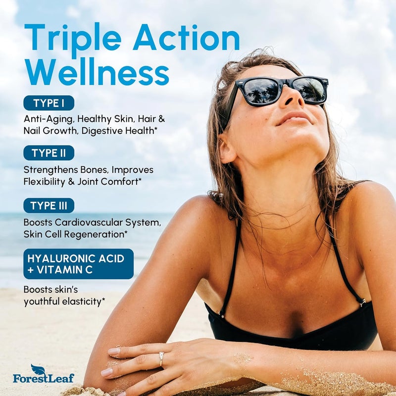 ForestLeaf حبوب كولاجين متعددة من فوريست ليف مع حمض الهيالورونيك وفيتامين C ومكملات كولاجين مهدرجة للنساء أو الرجال كبسولات كولاجين متعددة للببتيدات لخطوط الجلد 120 كبسولة - Image 4