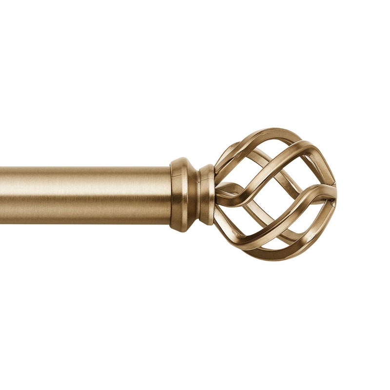 MODE Premium Collection 1 1/8" Diameter Curtain Rod, Set with Round Birdcage Curtain Rod Finials and Steel Wall Mounted Adjustable Curtain Rod, Fits 72â€ to 144â€ Windows, Warm Gold