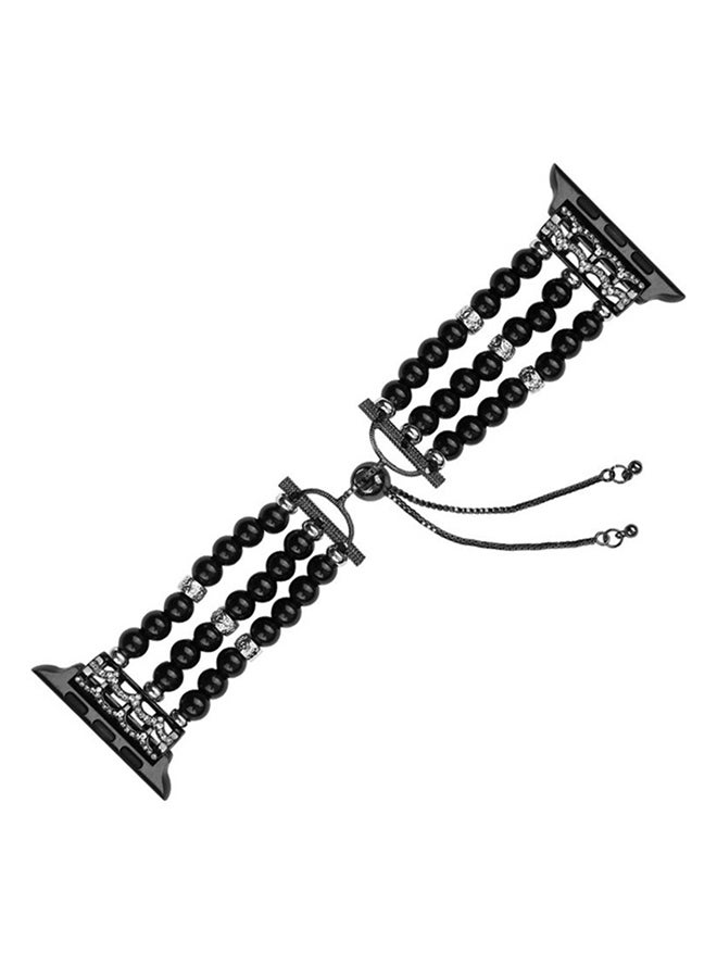 ISank Beaded Strap Replacement Band for Apple Watch Series 1/2/3/4 42mm/44mm Black - Image 1