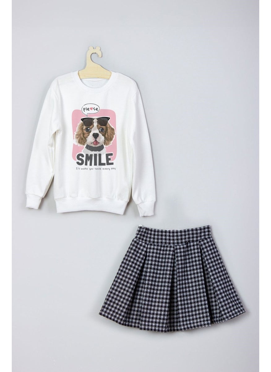 Ada Bebek Çocuk - Ada Baby Kids New Season Smile Dog Printed Skirt Sweat Suit - Image 1