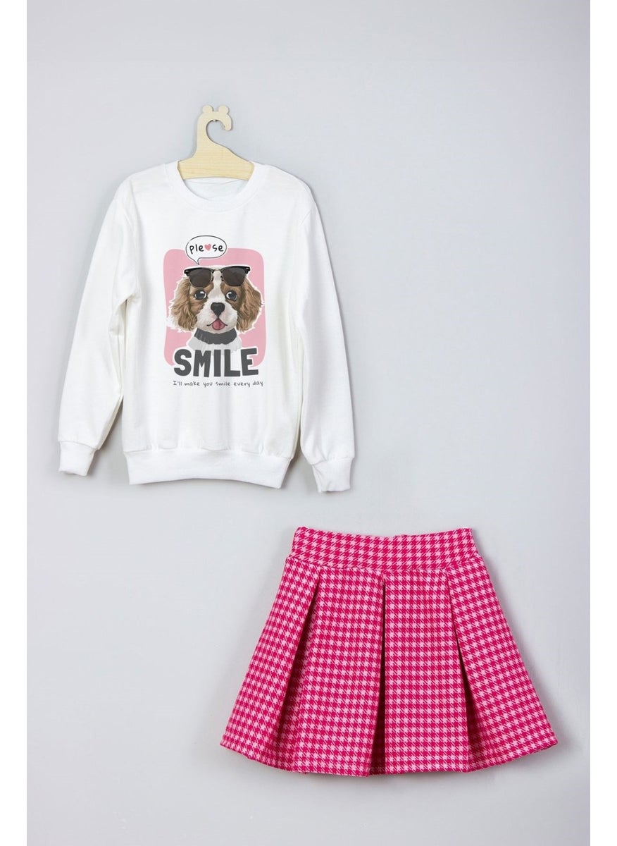 Ada Bebek Çocuk - Ada Baby Kids New Season Smile Dog Printed Skirt Sweat Suit - Image 1
