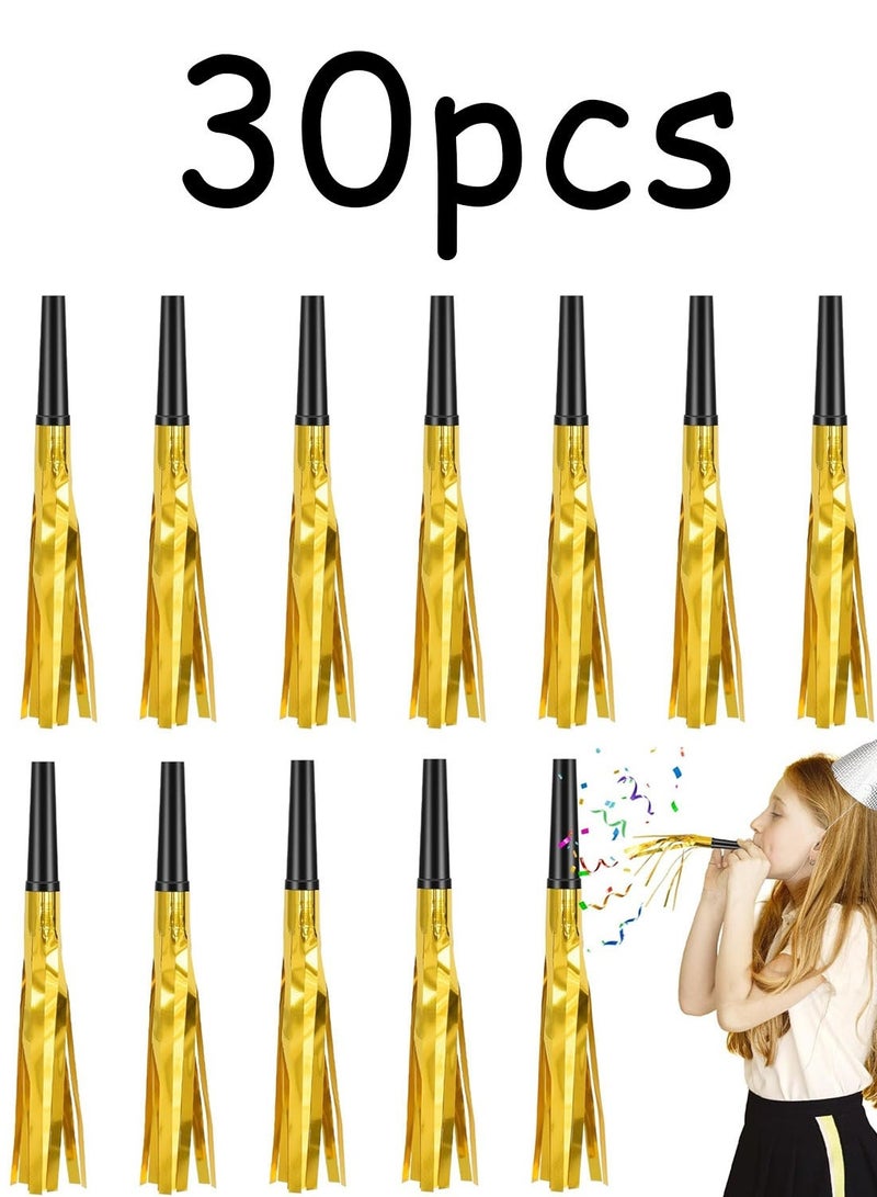 30 PCS Fringe Party Blowers, Party Gold Blowers for Kids, Party Noise Makers Horns, Gold Noisemakers Blow Horns Party Whistles for Graduations, Weddings, Birthdays, Family Gatherings, New Years Events (Gold) - Image 1