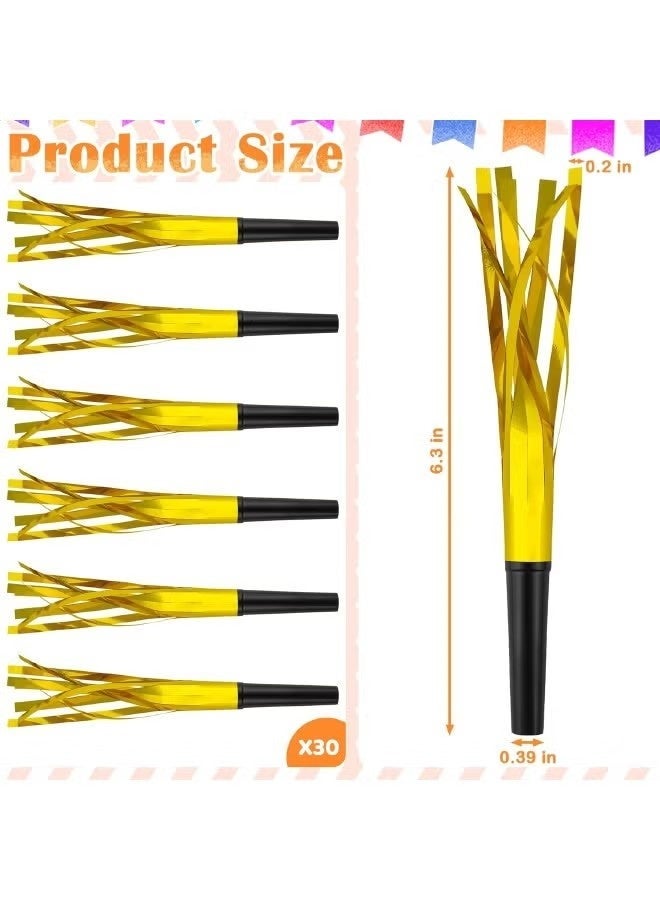 30 PCS Fringe Party Blowers, Party Gold Blowers for Kids, Party Noise Makers Horns, Gold Noisemakers Blow Horns Party Whistles for Graduations, Weddings, Birthdays, Family Gatherings, New Years Events (Gold) - Image 2