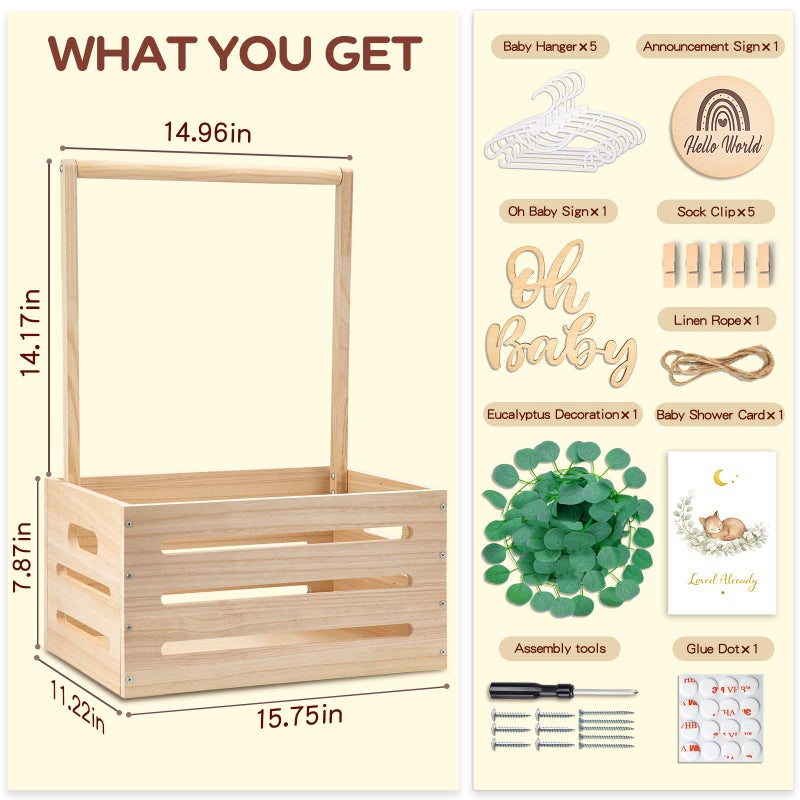 Giftacity Wooden Baby Shower Crate Closet - Personalized Baby Gift Baskets with Hangers, Large Newborn Boys Girls Clothes Storage Box for Newborn New Parent - Image 3