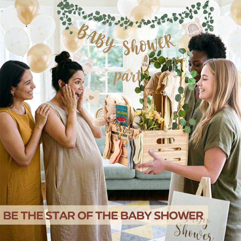 Giftacity Wooden Baby Shower Crate Closet - Personalized Baby Gift Baskets with Hangers, Large Newborn Boys Girls Clothes Storage Box for Newborn New Parent - Image 2