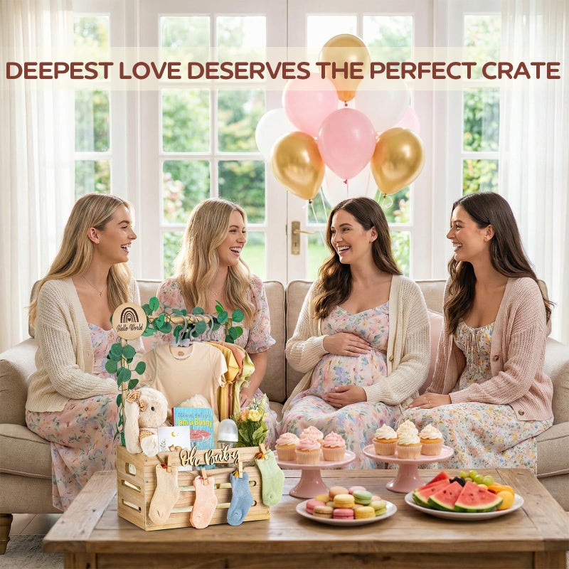 Giftacity Wooden Baby Shower Crate Closet - Personalized Baby Gift Baskets with Hangers, Large Newborn Boys Girls Clothes Storage Box for Newborn New Parent - Image 4