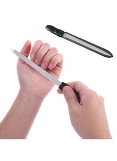 Diamond Nail File With Case 2 Pack Stainless Steel Fingernail Files, Pointed Tip Non Slip Handle For Natural Acrylic Nails, Double Sided Sapphire Grit