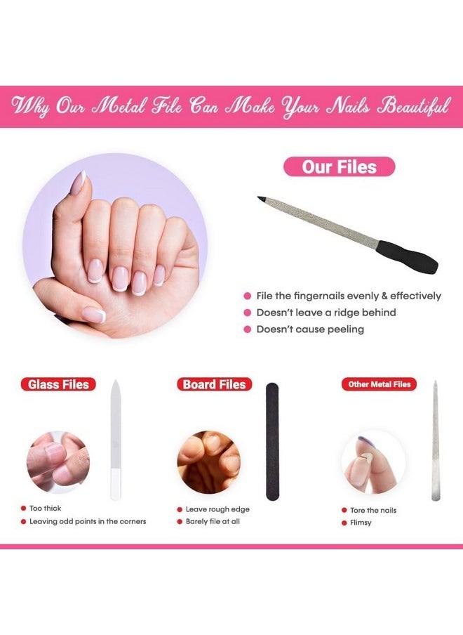 COMFECTO - Diamond Nail File With Case 2 Pack Stainless Steel Fingernail Files, Pointed Tip Non Slip Handle For Natural Acrylic Nails, Double Sided Sapphire Grit - Image 1
