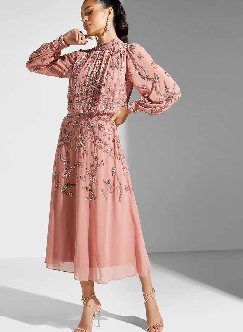 Frock and Frill Embellished High Neck Dress