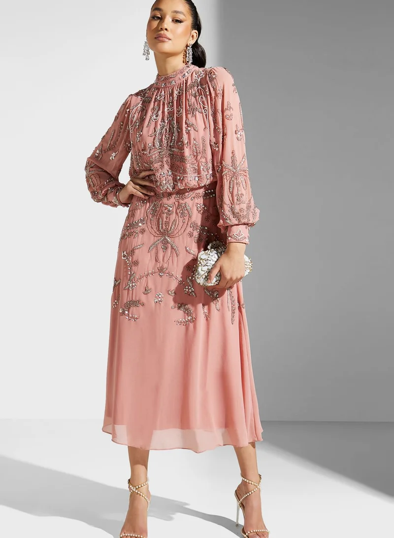 Frock and Frill Embellished High Neck Dress