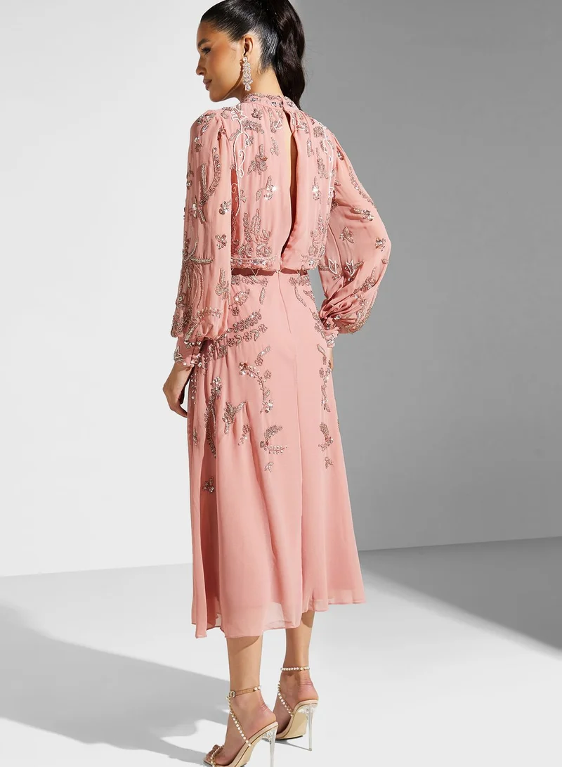 Frock and Frill Embellished High Neck Dress
