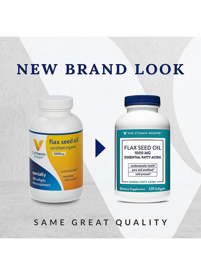 The Vitamin Shoppe Certified Organic Flax Seed Oil 1,000MG, Essential Fatty Acid That Supports Cardiovascular Health, Unrefined & Pesticide Free, Cold Pressed Flax Seed Oil (120 Softgels) - Image 3