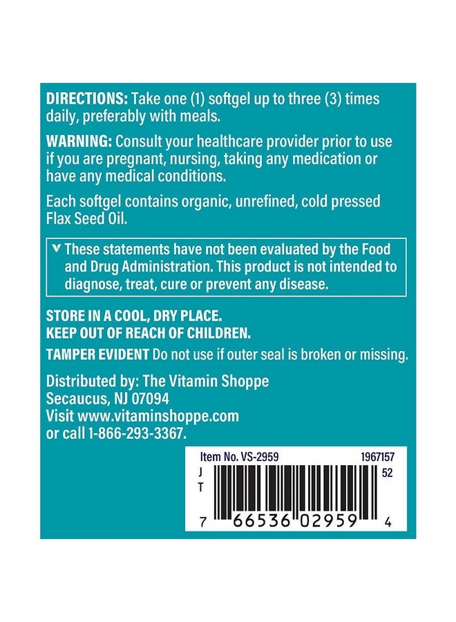 The Vitamin Shoppe Certified Organic Flax Seed Oil 1,000MG, Essential Fatty Acid That Supports Cardiovascular Health, Unrefined & Pesticide Free, Cold Pressed Flax Seed Oil (120 Softgels) - Image 5