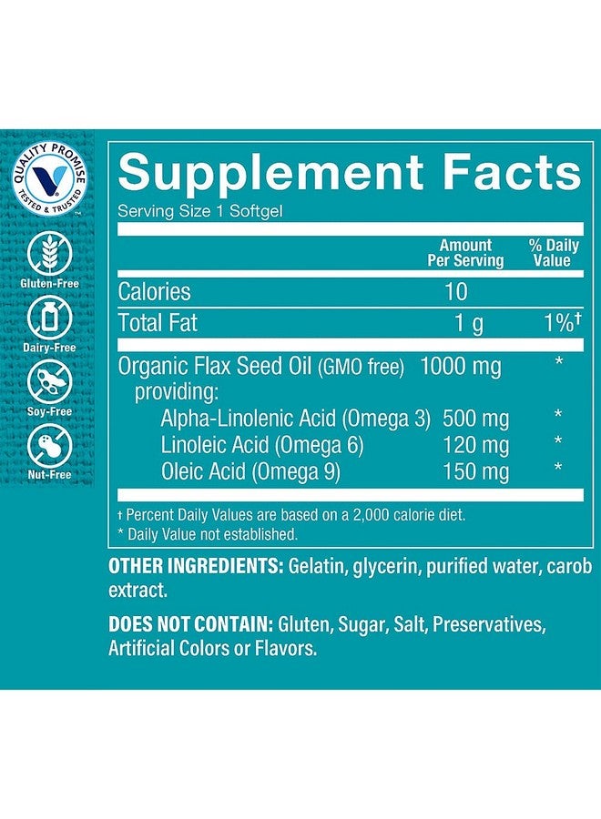 The Vitamin Shoppe Certified Organic Flax Seed Oil 1,000MG, Essential Fatty Acid That Supports Cardiovascular Health, Unrefined & Pesticide Free, Cold Pressed Flax Seed Oil (120 Softgels) - Image 4