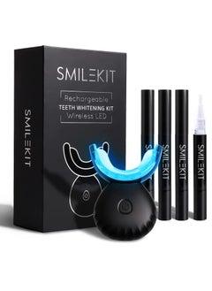 SMILEKIT Home Use Wireless Teeth Whitening Kit with 16-Point LED Blue Lights Accelerator, Natural Whitening Effective Stain Removal Include 4 Teeth Whitening Gel Pens Complimentary Color Card(Black)  - Image 1