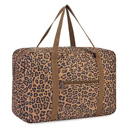 WANDF For Spirit Airlines Personal Item Bag 18x14x8 Travel Duffel Bag Underseat Foldable Carry-on Luggage for Women(Dark Leopard） - Image 1