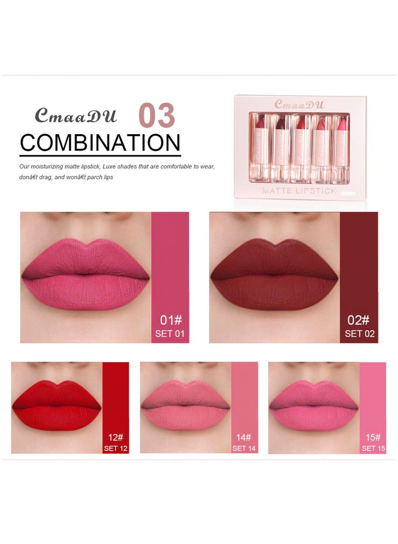 CmaaDu 5 Colors Matte Lipstick Set Waterproof Long-Lasting Moisturizing Makeup Gift Kit - Image 2