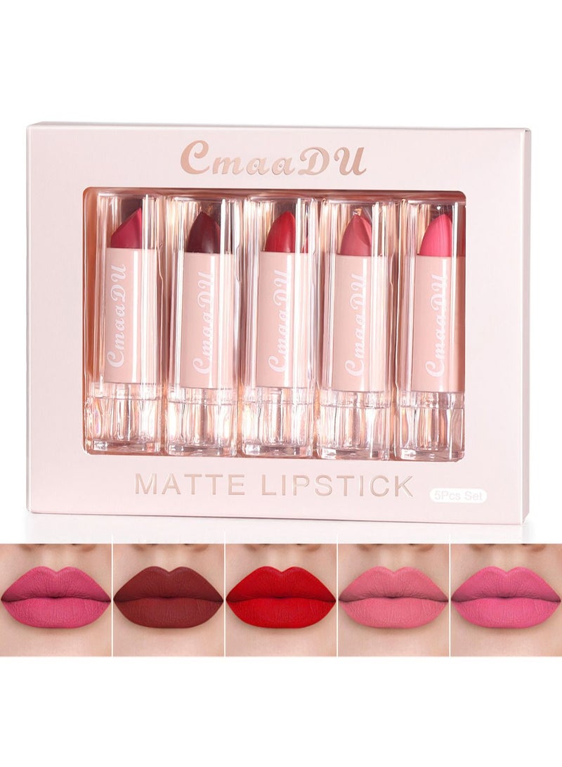 CmaaDu 5 Colors Matte Lipstick Set Waterproof Long-Lasting Moisturizing Makeup Gift Kit - Image 5