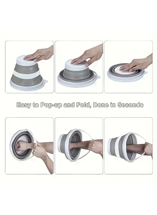 Grey Portable Folding Bucket Durable Space Saving Lightweight For Car Wash Camping Fishing Travel And Outdoor Activities - Image 5