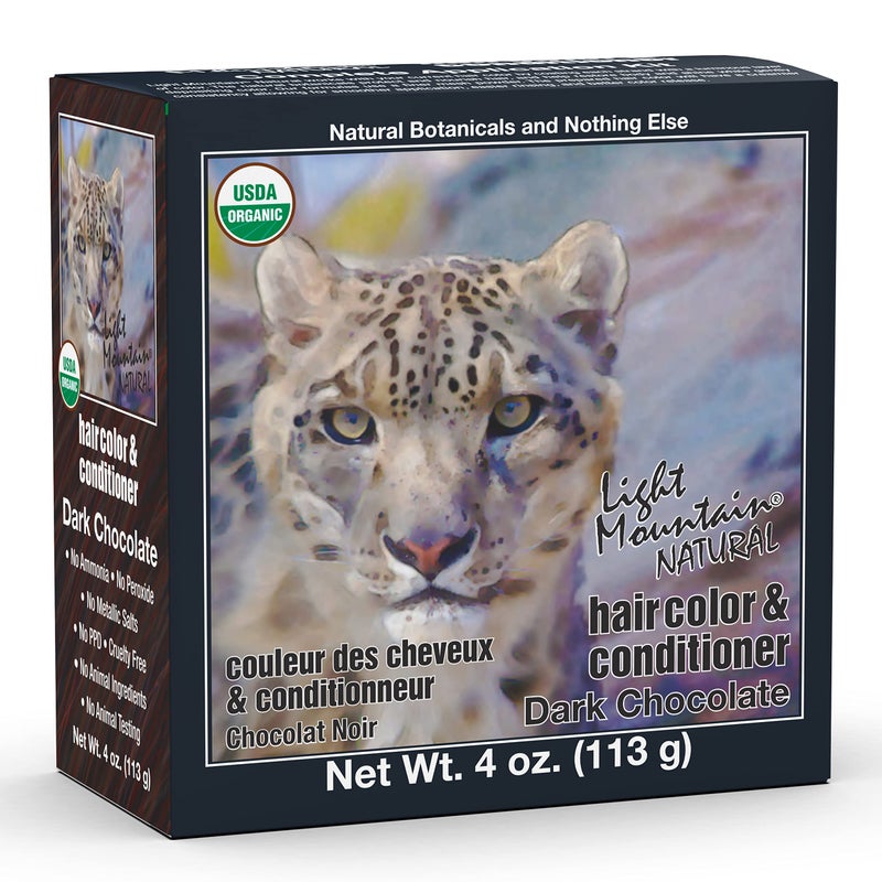 لون شعر الحناء من لايت ماونتن - بلسم لون الشعر - صبغة شعر داكنة الشوكولاتة للرجال والنساء - مسحوق أوراق الحناء العضوي والنباتات - خالي من المواد الكيميائية - لون شعر شبه دائم 4 أونصات