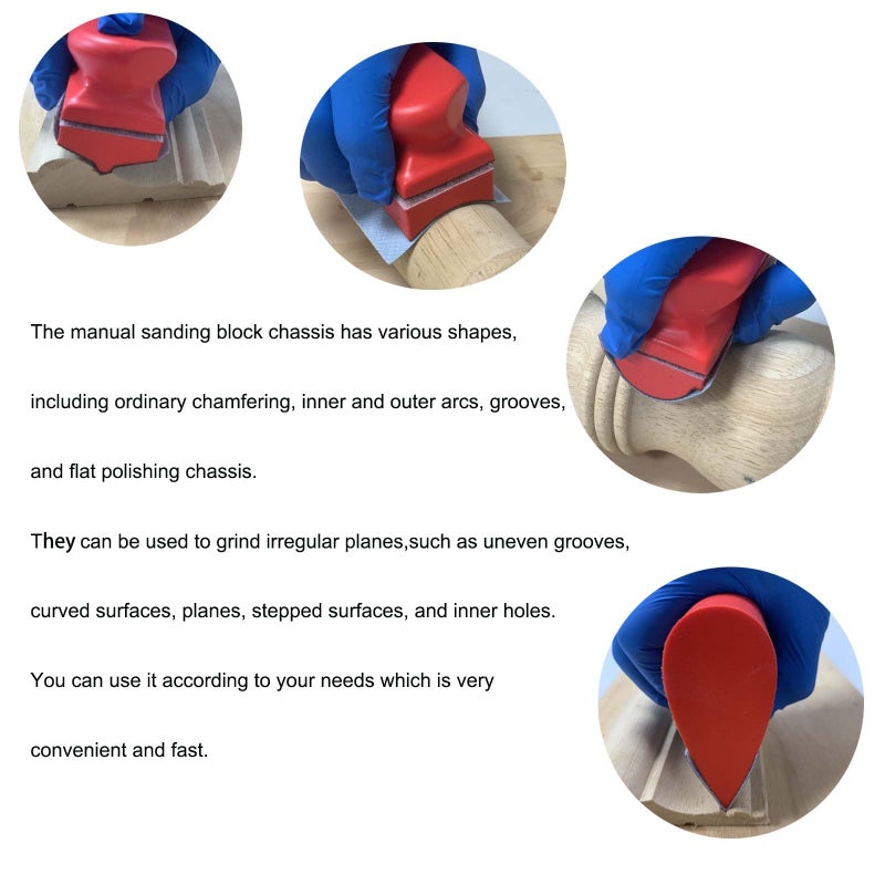 VOLSIVE Hand Sanding Block Set of 16,Interchangeable Assorted Contoured Profile Sanding Pad Kit,Hook and Loop Abrasive Sanding Chassis for Sand Wood Furniture, Auto Paint and Crafts,Red - Image 4