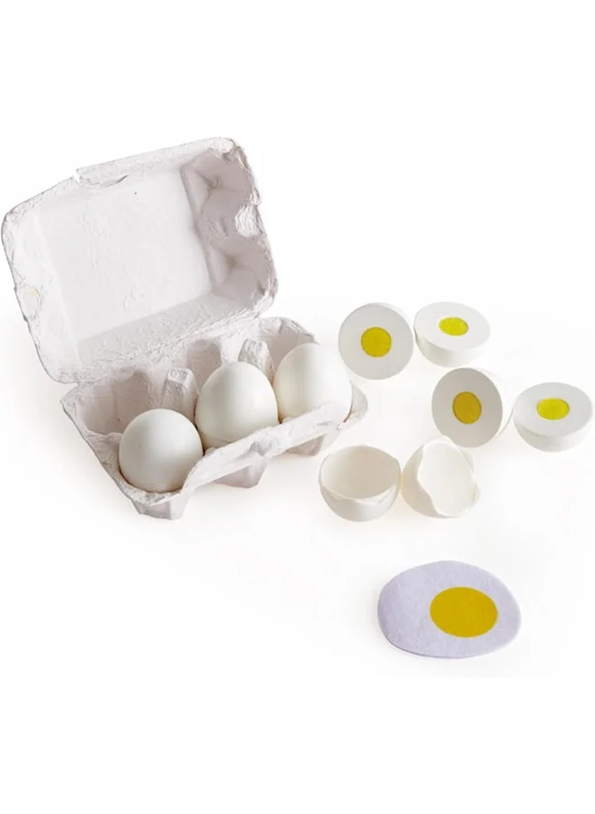 هيب Hape Egg Carton Kitchen Playset | 3 Hard-Boiled Eggs with Easy-Peel Shell & 3 Fried Eggs | Wooden Educational Food Toy for Toddlers 24M+ | Realistic Pretend Play & Cooking Fun