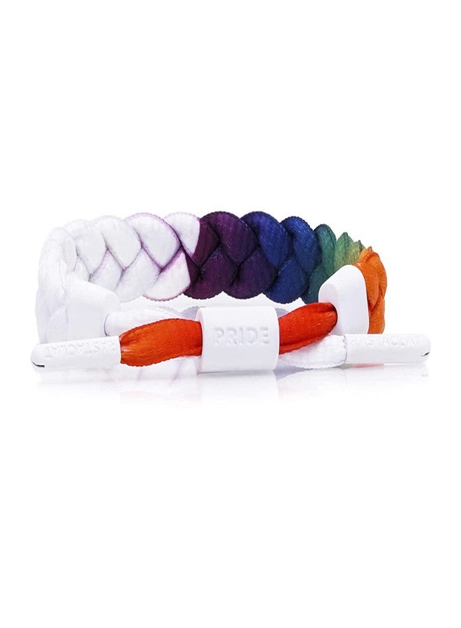 Rastaclat Braided Bracelet for Men and Women - Pride White/Rainbow Bracelet | Adjustable Stackable & Braided by Hand (Medium/Large) - Image 1