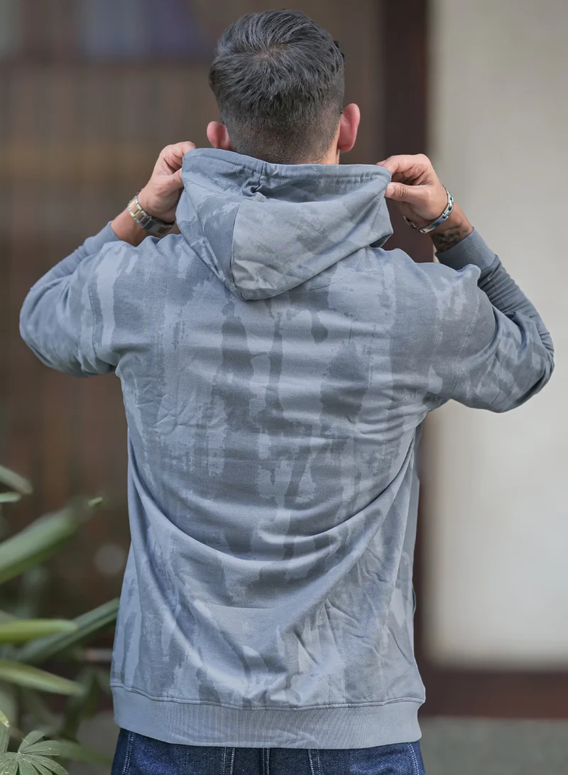 Maniac Maniac Mens Spray Printed Hooded Neck Full Sleeve Grey Cotton Fleece Sweatshirt