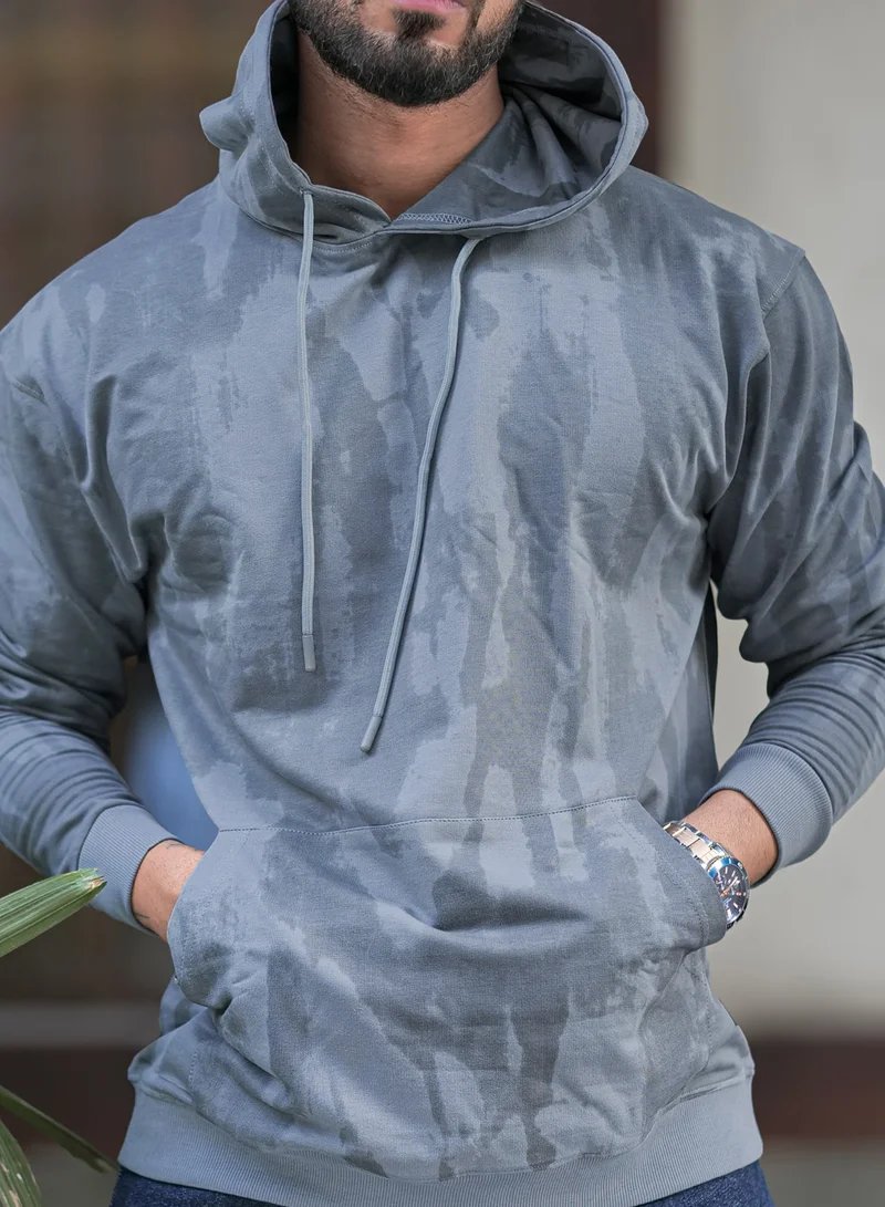 Maniac Maniac Mens Spray Printed Hooded Neck Full Sleeve Grey Cotton Fleece Sweatshirt