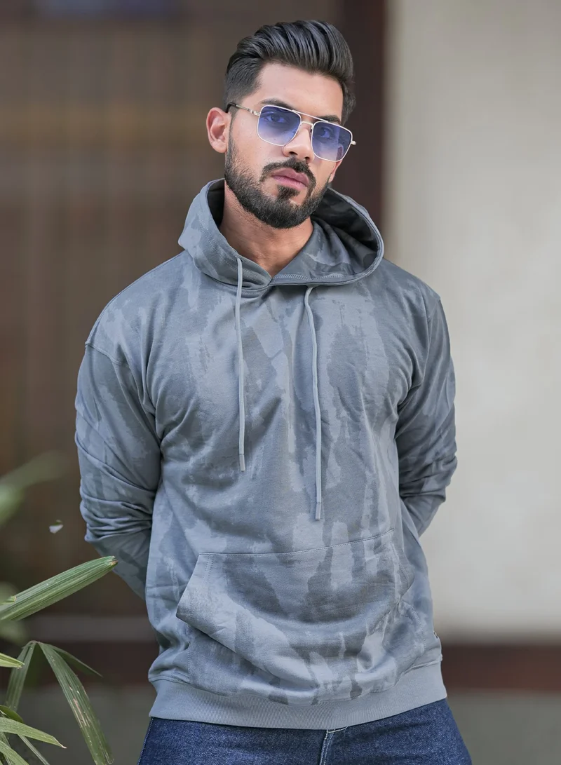 Maniac Maniac Mens Spray Printed Hooded Neck Full Sleeve Grey Cotton Fleece Sweatshirt