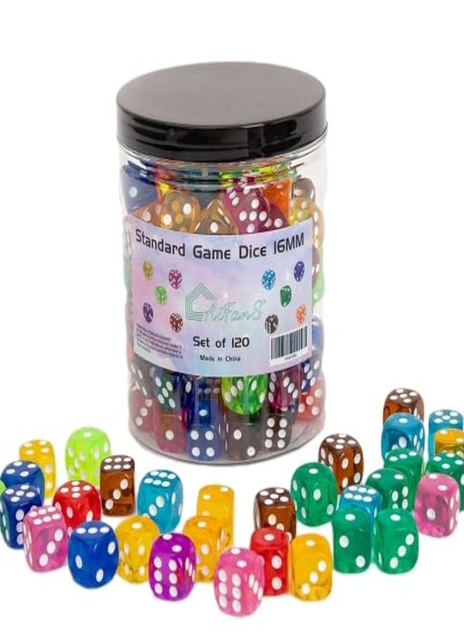 AiFanS 120 Pieces 16MM Dice Set, 6 Sided Standard Game Dices with Portable Box for Board Games,Worker Placement,Math Activities(Translucent Round Corners,10 Colors) - Image 1