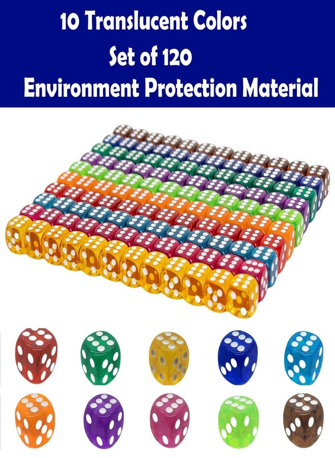 AiFanS 120 Pieces 16MM Dice Set, 6 Sided Standard Game Dices with Portable Box for Board Games,Worker Placement,Math Activities(Translucent Round Corners,10 Colors) - Image 2