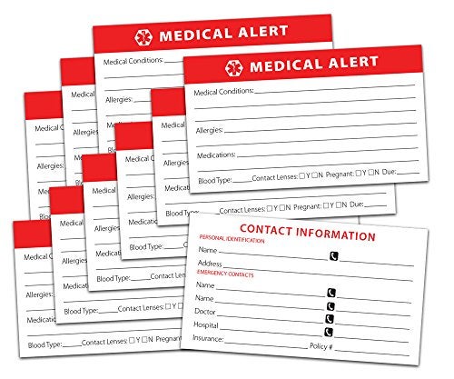PILL THING Medical Alert ID Wallet Card - 10 Pack for Emergencies Heavyweight Card Stock Bright Red Easy to Read Made In USA Could save your Life - Image 2