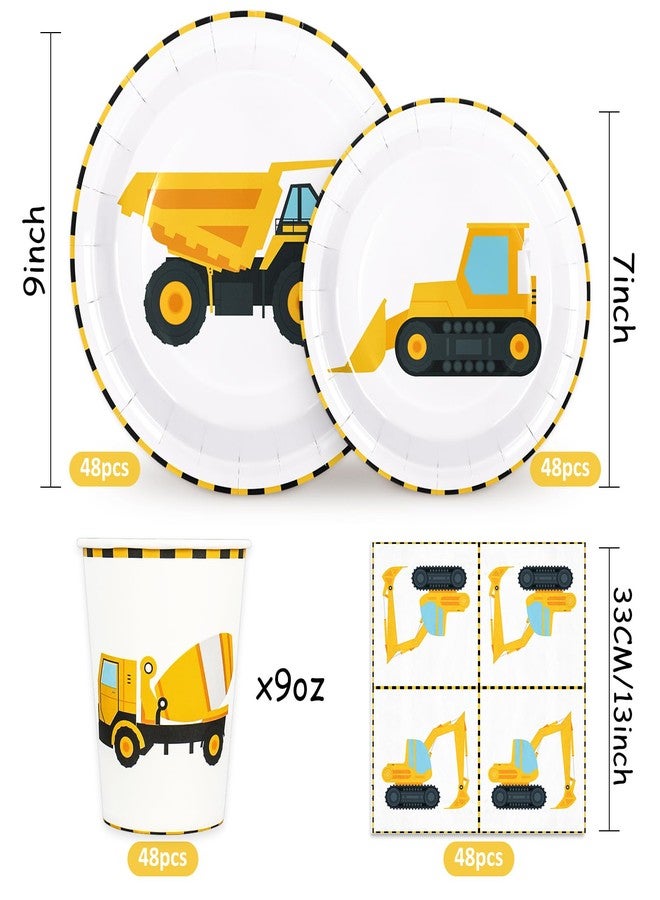 Whaline 192 Pcs Construction Party Tableware Dump Truck Paper Plate Napkin Cup Yellow Black Disposable Dinnerware Set for 48 Guests Birthday Party Table Decor - Image 2
