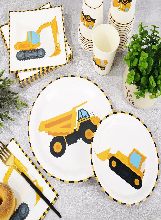 Whaline 192 Pcs Construction Party Tableware Dump Truck Paper Plate Napkin Cup Yellow Black Disposable Dinnerware Set for 48 Guests Birthday Party Table Decor - Image 4