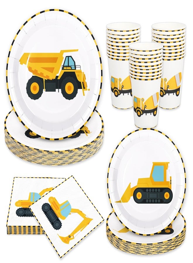 Whaline 192 Pcs Construction Party Tableware Dump Truck Paper Plate Napkin Cup Yellow Black Disposable Dinnerware Set for 48 Guests Birthday Party Table Decor - Image 1