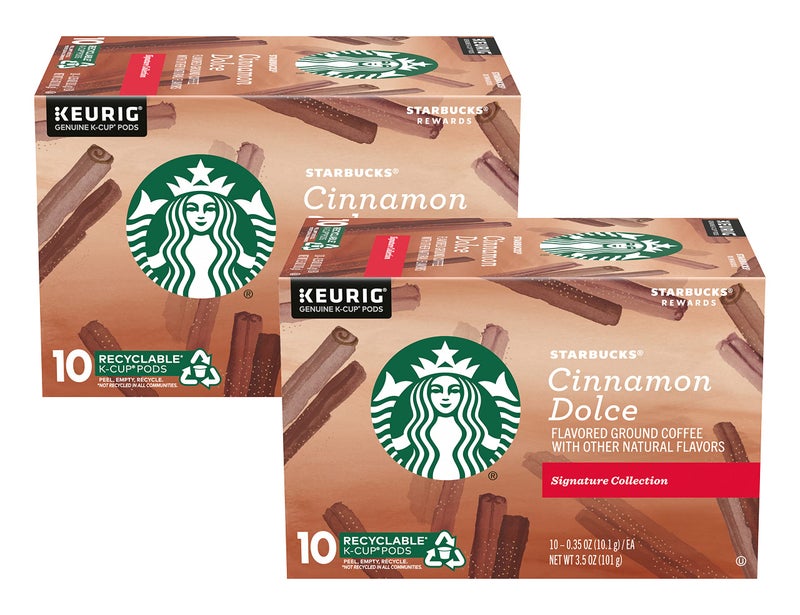 Starbucks Flavored Ground Coffee K-Cup Pods,Cinnamon Dolce,Flavored Ground Coffee Signature Collection,Recyclable K-Cups,10 K-Cup Pods/Box (Pack of 2 Boxes),10 Count (Pack of 2) - Image 1