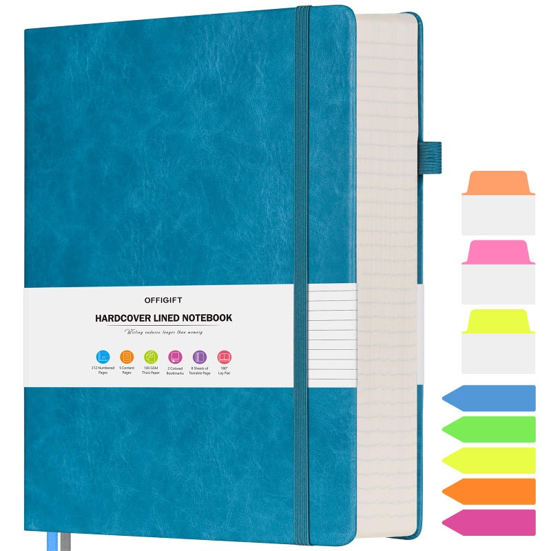 OFFIGIFT College Ruled Notebook, Large A4 Hardcover Leather Journal, 312 Numbered Pages Writing Journal, 100gsm No Bleed Paper, Lined Journal Notebook for Women Men School Office, 8.5''Ã—11'', Blue - Image 1