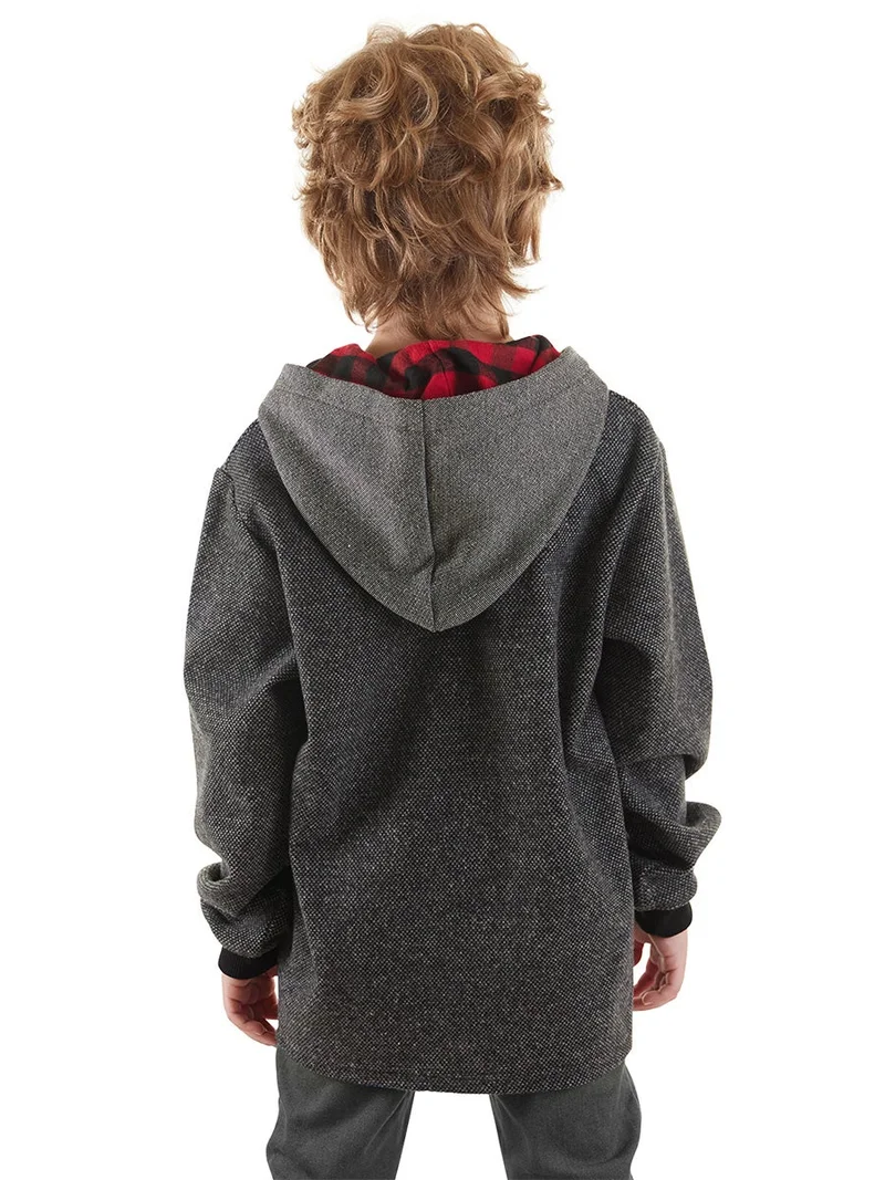 Denokids Checked Dino Boy Anthracite Hoodie