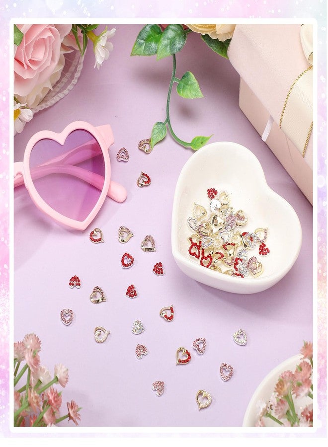 Dimsile 60 Pcs Valentine Heart Nail Charms for Nails Bulk 3D Bling Heart Rhinestone Art Alloy Diamonds Decor Love Crystal Gem Decals for Women DIY Jewelry Accessories - Image 4